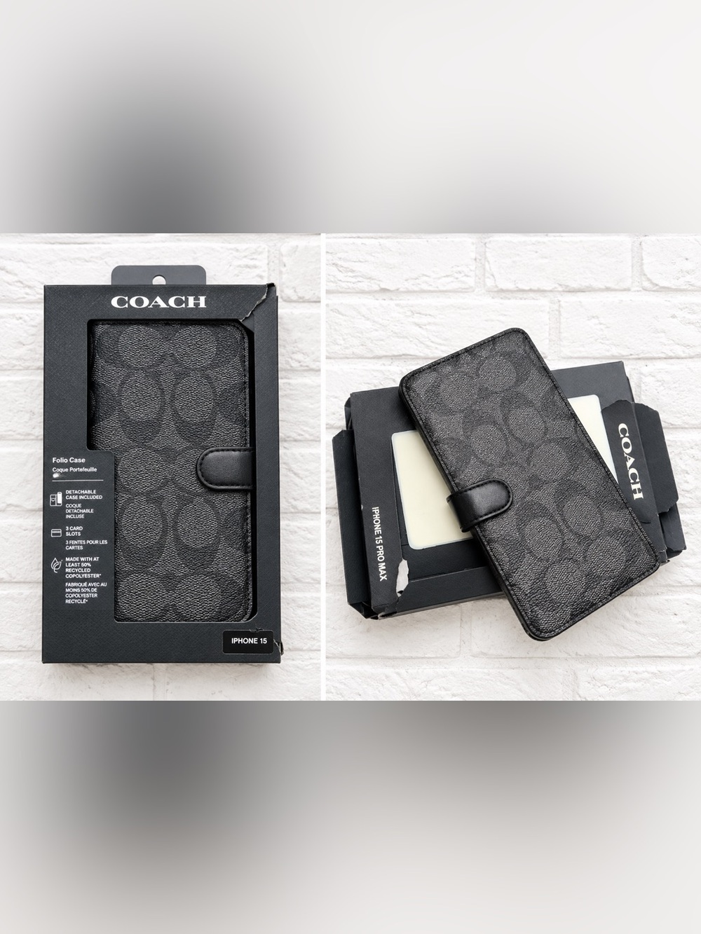 Coach Black Textured Folio Phone Case